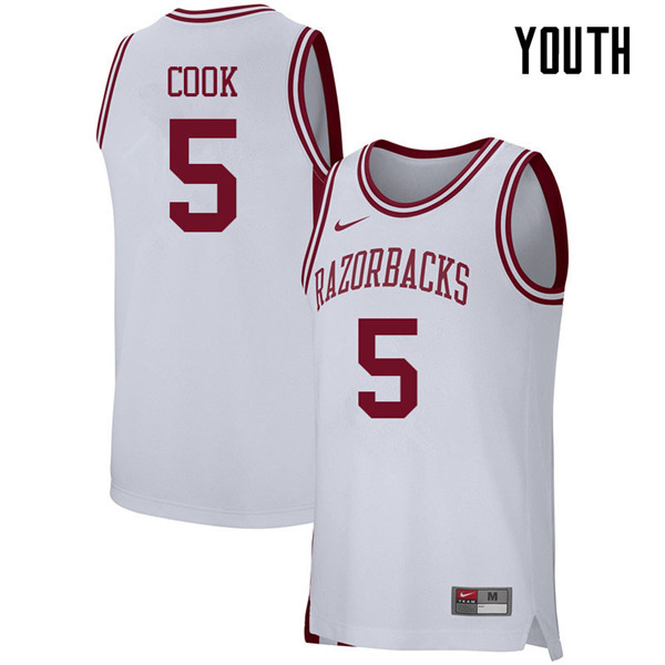 Youth #5 Arlando Cook Arkansas Razorbacks College Basketball 39:39Jerseys Sale-White - Click Image to Close